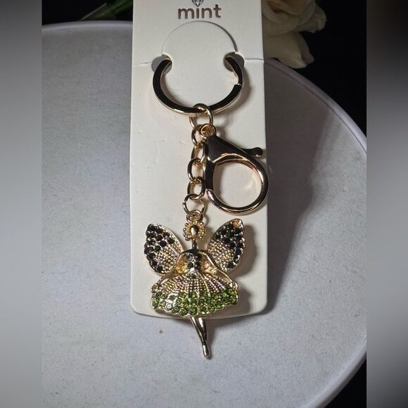 MINT  Crystal Ballerina Keychain Charm - Green & Gold Accent - Picture 2 of 7